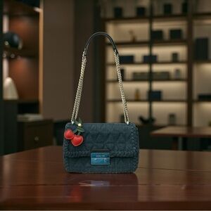 Michael Kors Denim Sloan Quilted Shoulder Bag with cherry charm